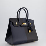 *SUPER RARE* Hermès Birkin Bag 30cm Casaque Sellier Verso in Blue Indigo and Black Epsom Leather with Gold Hardware