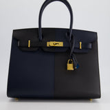 *SUPER RARE* Hermès Birkin Bag 30cm Casaque Sellier Verso in Blue Indigo and Black Epsom Leather with Gold Hardware