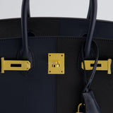 *SUPER RARE* Hermès Birkin Bag 30cm Casaque Sellier Verso in Blue Indigo and Black Epsom Leather with Gold Hardware