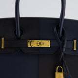 *SUPER RARE* Hermès Birkin Bag 30cm Casaque Sellier Verso in Blue Indigo and Black Epsom Leather with Gold Hardware