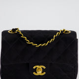 Chanel Vintage Satin Black Mini Square Flap Bag with 24K Gold Hardware