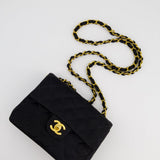 Chanel Vintage Satin Black Mini Square Flap Bag with 24K Gold Hardware