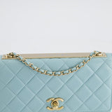 Chanel Baby Blue Quilted Trendy Wallet on Chain Bag in Lambskin Leather with Champagne Gold Hardware