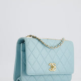 Chanel Baby Blue Quilted Trendy Wallet on Chain Bag in Lambskin Leather with Champagne Gold Hardware