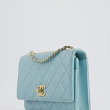 Chanel Baby Blue Quilted Trendy Wallet on Chain Bag in Lambskin Leather with Champagne Gold Hardware