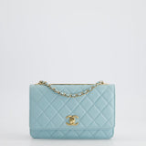 Chanel Baby Blue Quilted Trendy Wallet on Chain Bag in Lambskin Leather with Champagne Gold Hardware