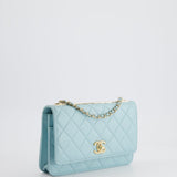 Chanel Baby Blue Quilted Trendy Wallet on Chain Bag in Lambskin Leather with Champagne Gold Hardware