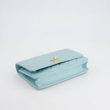 Chanel Baby Blue Quilted Trendy Wallet on Chain Bag in Lambskin Leather with Champagne Gold Hardware