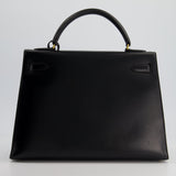 Hermès Vintage Kelly 32cm Sellier in Black Box Calf Leather with Gold Hardware