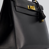 Hermès Vintage Kelly 32cm Sellier in Black Box Calf Leather with Gold Hardware