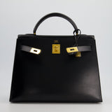 Hermès Vintage Kelly 32cm Sellier in Black Box Calf Leather with Gold Hardware