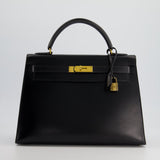 Hermès Vintage Kelly 32cm Sellier in Black Box Calf Leather with Gold Hardware