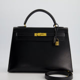 Hermès Vintage Kelly 32cm Sellier in Black Box Calf Leather with Gold Hardware