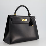 Hermès Vintage Kelly 32cm Sellier in Black Box Calf Leather with Gold Hardware