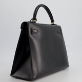 Hermès Vintage Kelly 32cm Sellier in Black Box Calf Leather with Gold Hardware