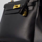 Hermès Vintage Kelly 32cm Sellier in Black Box Calf Leather with Gold Hardware