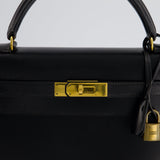 Hermès Vintage Kelly 32cm Sellier in Black Box Calf Leather with Gold Hardware