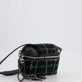 Chanel Black, Green Multi-Colour Tweed Bum Bag with Silver Hardware