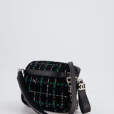 Chanel Black, Green Multi-Colour Tweed Bum Bag with Silver Hardware