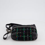 Chanel Black, Green Multi-Colour Tweed Bum Bag with Silver Hardware