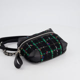 Chanel Black, Green Multi-Colour Tweed Bum Bag with Silver Hardware