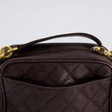 Chanel Vintage Chocolate Brown Small Camera Bag in Caviar Leather with Gold Hardware