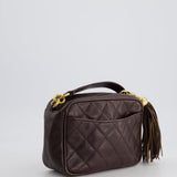 Chanel Vintage Chocolate Brown Small Camera Bag in Caviar Leather with Gold Hardware