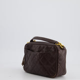 Chanel Vintage Chocolate Brown Small Camera Bag in Caviar Leather with Gold Hardware