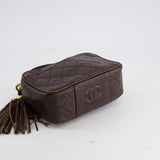 Chanel Vintage Chocolate Brown Small Camera Bag in Caviar Leather with Gold Hardware