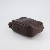 Chanel Vintage Chocolate Brown Small Camera Bag in Caviar Leather with Gold Hardware