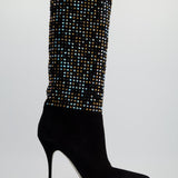 Rene Caovilla Black Suede and Multicolour Crystal Embellished Boots Size EU 40 RRP £1,450