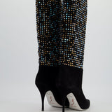 Rene Caovilla Black Suede and Multicolour Crystal Embellished Boots Size EU 40 RRP £1,450