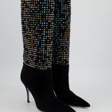 Rene Caovilla Black Suede and Multicolour Crystal Embellished Boots Size EU 40 RRP £1,450