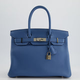 Hermès Birkin Bag 30cm in Bleu Azur Togo Leather and Palladium Hardware