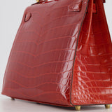 Hermès Kelly Bag 28cm in Sanguine Crocodile Niloticus Leather with Gold Hardware