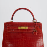 Hermès Kelly Bag 28cm in Sanguine Crocodile Niloticus Leather with Gold Hardware