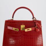 Hermès Kelly Bag 28cm in Sanguine Crocodile Niloticus Leather with Gold Hardware