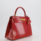 Hermès Kelly Bag 28cm in Sanguine Crocodile Niloticus Leather with Gold Hardware