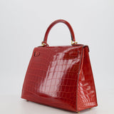 Hermès Kelly Bag 28cm in Sanguine Crocodile Niloticus Leather with Gold Hardware