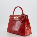 Hermès Kelly Bag 28cm in Sanguine Crocodile Niloticus Leather with Gold Hardware