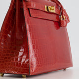 Hermès Kelly Bag 28cm in Sanguine Crocodile Niloticus Leather with Gold Hardware