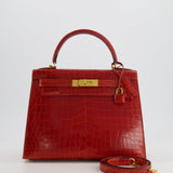 Hermès Kelly Bag 28cm in Sanguine Crocodile Niloticus Leather with Gold Hardware