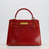 Hermès Kelly Bag 28cm in Sanguine Crocodile Niloticus Leather with Gold Hardware