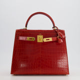 Hermès Kelly Bag 28cm in Sanguine Crocodile Niloticus Leather with Gold Hardware