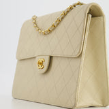 Chanel Vintage Beige Large Single Flap Bag in Caviar Leather with 24k Gold Hardware