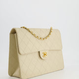 Chanel Vintage Beige Large Single Flap Bag in Caviar Leather with 24k Gold Hardware