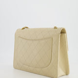 Chanel Vintage Beige Large Single Flap Bag in Caviar Leather with 24k Gold Hardware