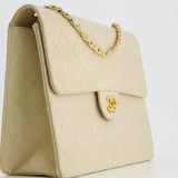 Chanel Vintage Beige Large Single Flap Bag in Caviar Leather with 24k Gold Hardware