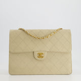 Chanel Vintage Beige Large Single Flap Bag in Caviar Leather with 24k Gold Hardware