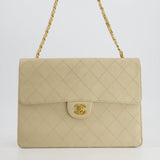 Chanel Vintage Beige Large Single Flap Bag in Caviar Leather with 24k Gold Hardware